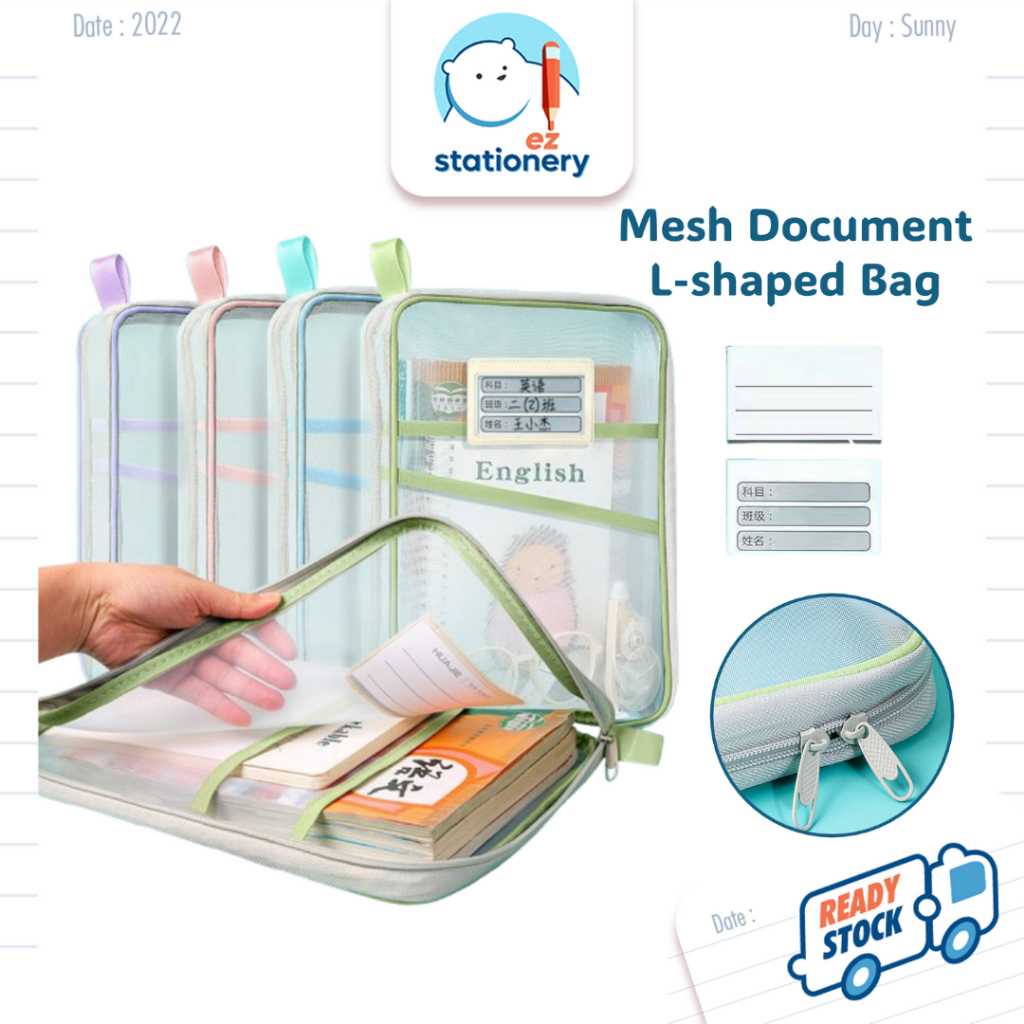 🇲🇾 Ready Stock Mesh Document Bag L-Shaped Opening Large Capacity ...