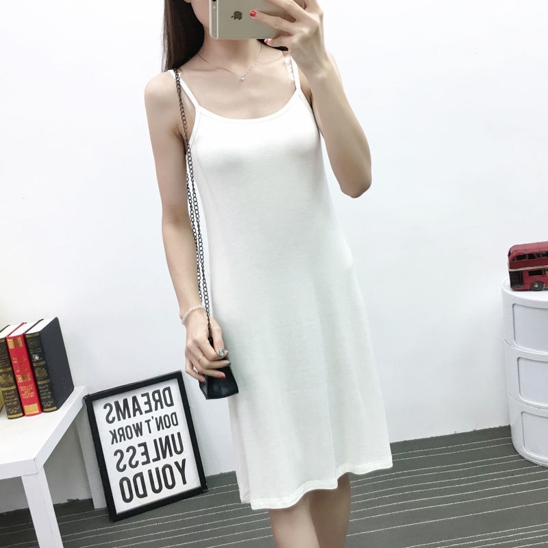Women Summer Casual Singlet Sling Inner Dress Loose Strap Joker ...