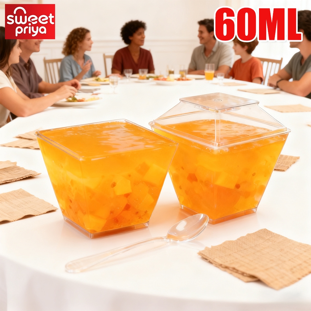 50-200PCS Family Gathering Jelly Cup 60ml Clear Trapezoidal Container ...