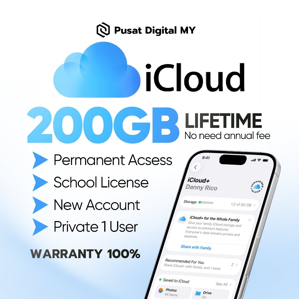 iCloud 200GB Lifetime Permanent | Original School License | New iCloud ...