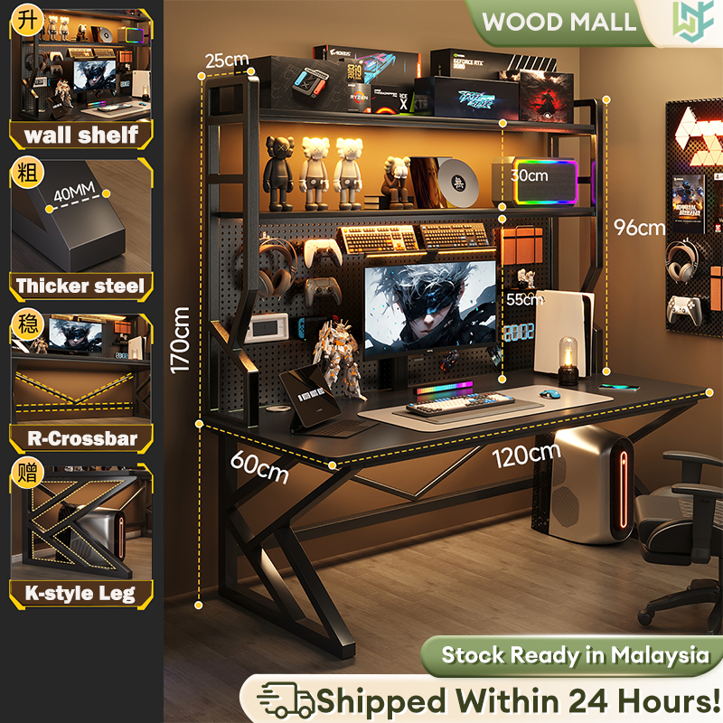 Metal Gaming Table丨Computer Desk丨Wall-mounted Desk丨Meja Gaming丨Gamer ...
