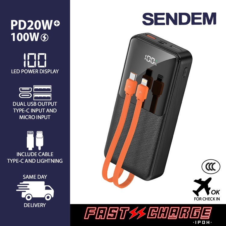 SENDEM (CCC) 20000MAH Dual Wired PD 20W + 100W Digital Display ...
