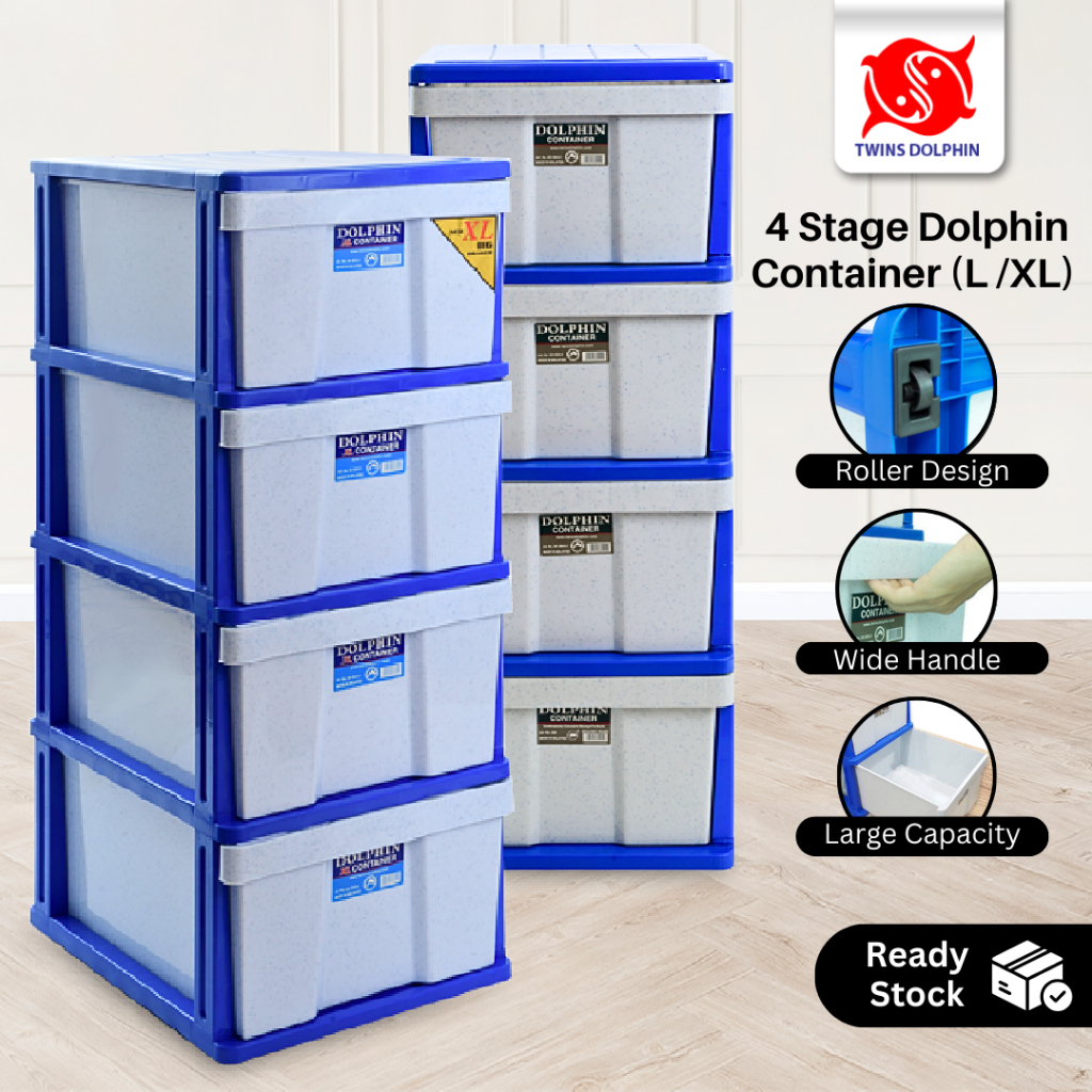 Twins Dolphin 4 Stage Dolphin Container (L/XL) Plastic Drawer Cabinet ...