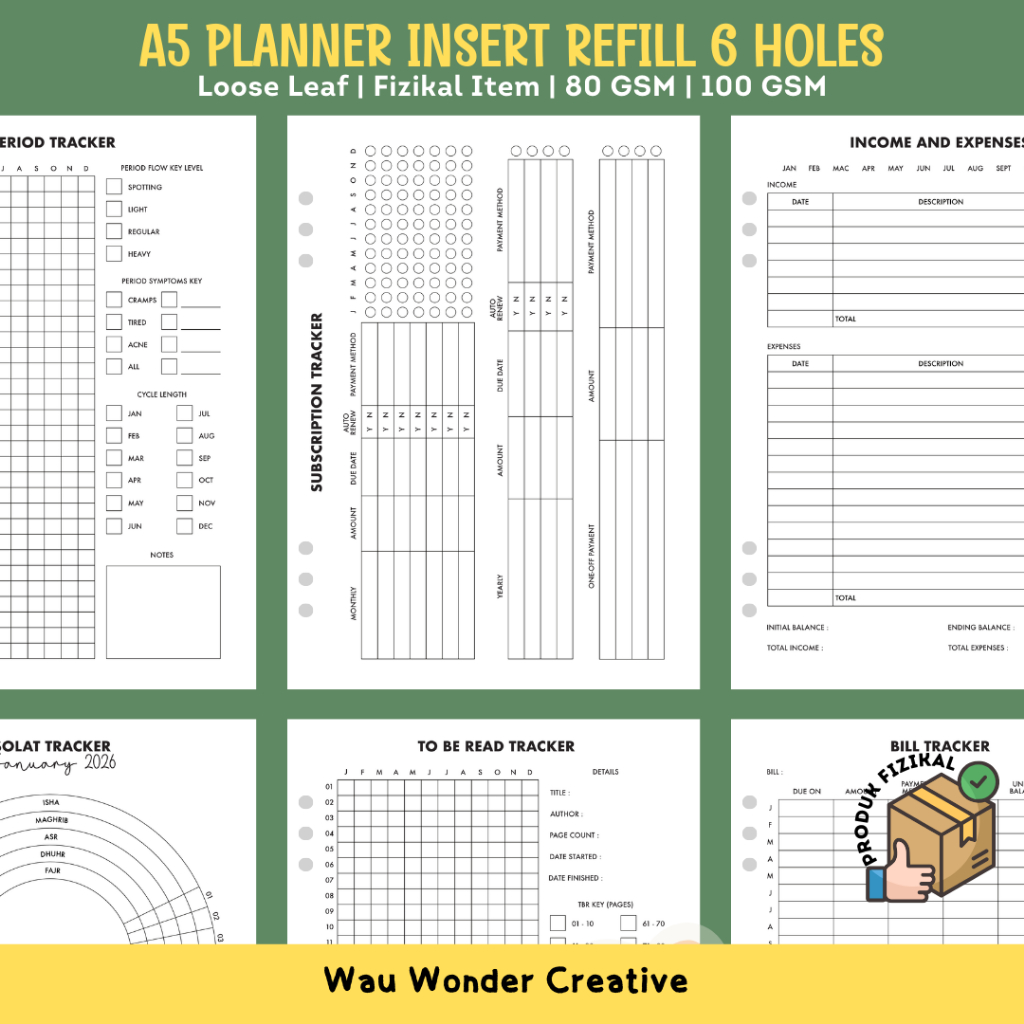 A5 Planner Insert Refill Loose Leaf Journal Maker 6 holes | Notebook ...