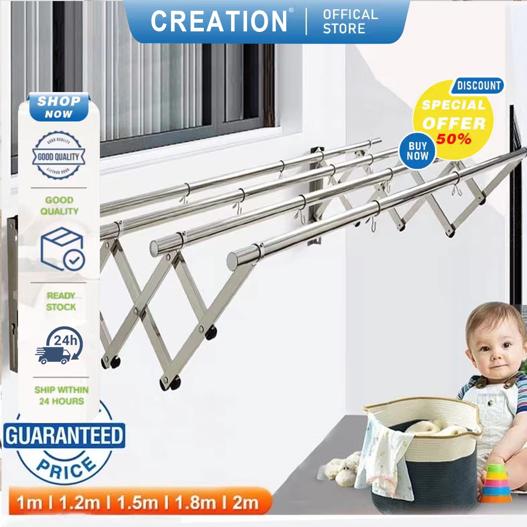 【CREATION】3/4/5 Bar Drying Rack Retractable Foldable Drying Rack ...