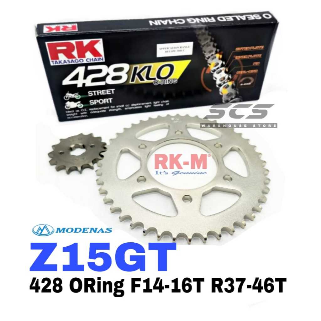 RKM Sprocket Set Modenas Z15GT Rantai RK 428 KLO O-Ring Chain Gold F14 ...