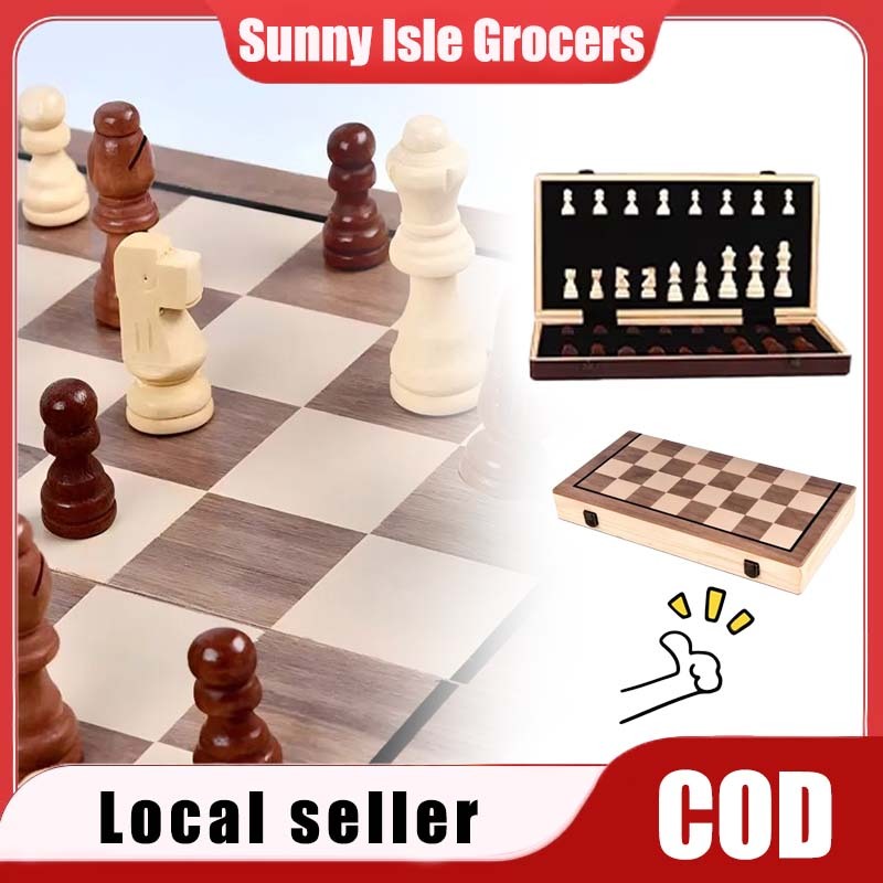 2 in 1 Folding Chess/ Wooden Magnetic Chess Walnut With Double ...