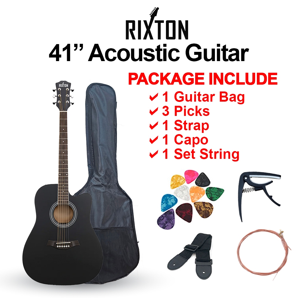 RIXTON 41 Inch Acoustic Guitar Basswood Wood Body & Back Cutaway ...