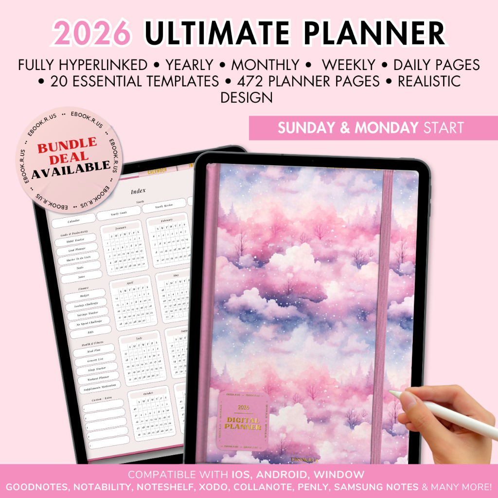 2026 Ultimate Portrait Digital Planner Blush Daydream with 3000 ...