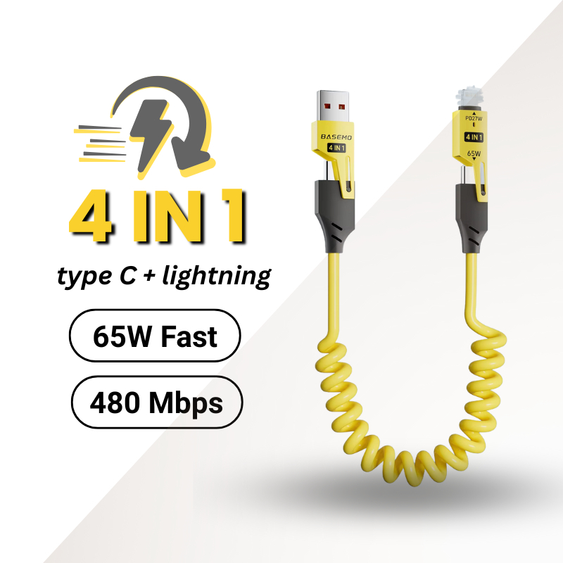 65W 4 in 1 Fast Charging Type -C USB Spring Retractable Telescopic Data ...