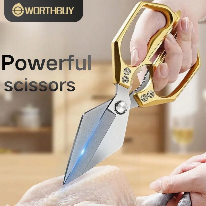 WORTHBUY Gold and silver kitchen scissors, stainless steel multi ...
