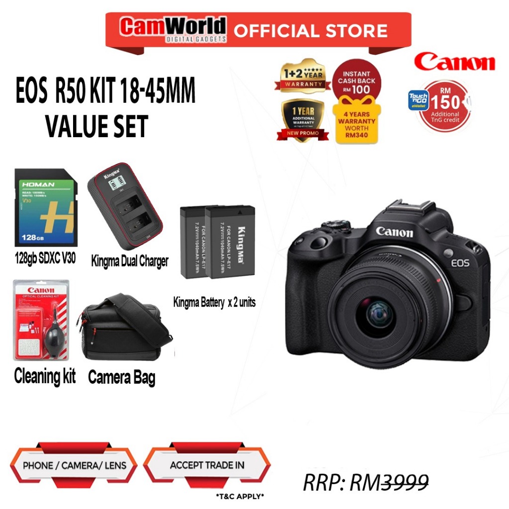 CANON EOS R50 KIT 18-45MM VALUE SET (CANON MALAYSIA) | Shopee Malaysia