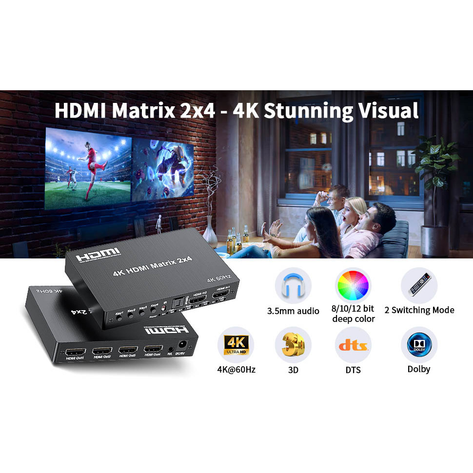 HDMI Matrix 4x2 2x4 Video Distributor 4k with Audio Extractor HDR 3D ...