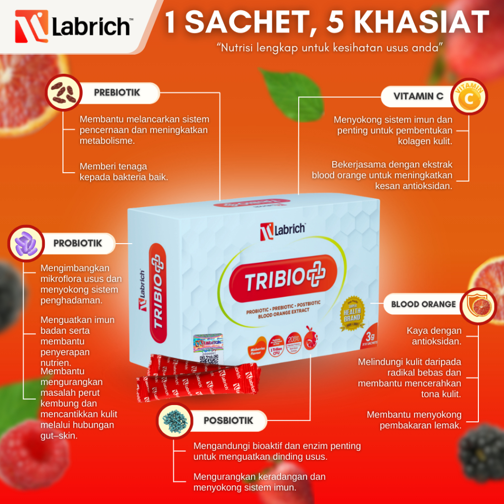 LABRICH PROBIOTIC [ TRIBIO GABUNGAN PRO + PRE + POST WITH BLOOD ORANGE ...