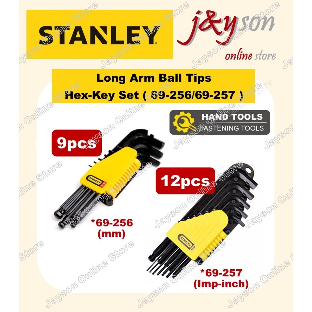 STANLEY 9pcs /12pcs Long arm Ball Tips Hex-Key Set (MM)(IMP-inch) 69 ...