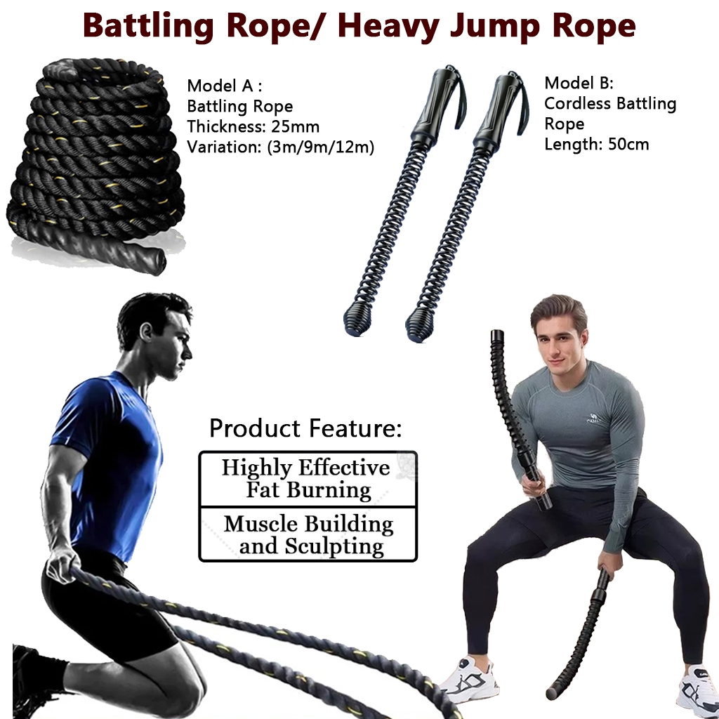 3H Tali Battle Gym 25mm | MMA Battling Rope | Skipping Rope Berat Badan ...