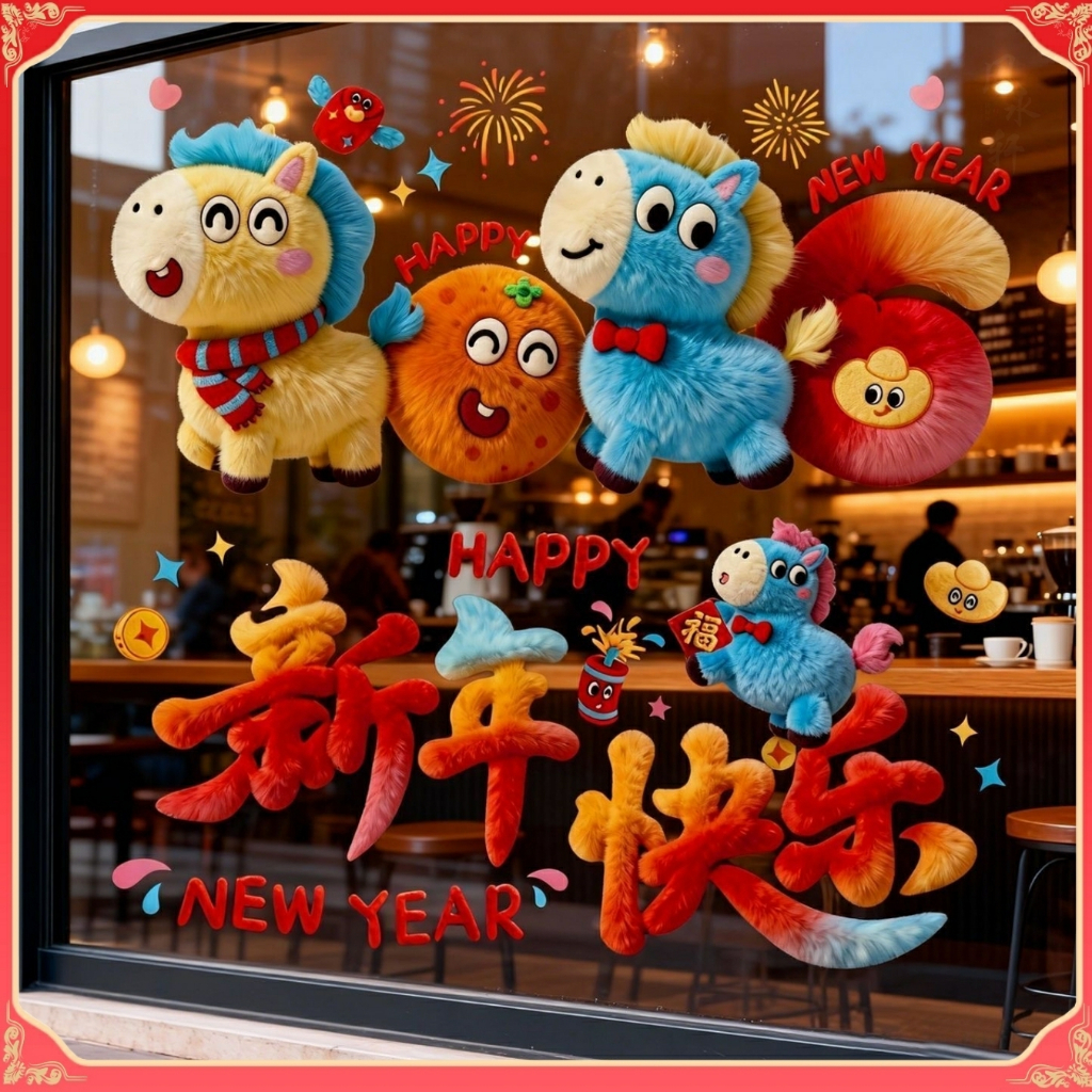 2PCS Chinese New Year Cartoon Imitation 3D Sticker CNY Window Sticker ...