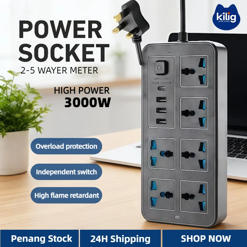 Universal 4/6 Power Socket Extension With USB Ports Power Strip Surge ...