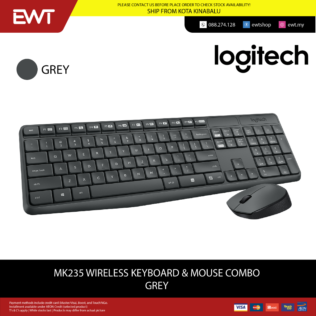 LOGITECH MK235 Wireless Keyboard & Mouse Combo/ BLACK/ 100 % ORIGINAL ...