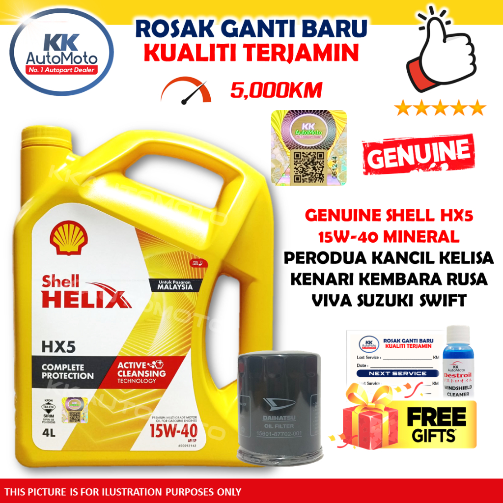 Genuine Shell Helix HX5 Mineral Minyak Hitam Engine Oil 15W-40 15W40 4L ...