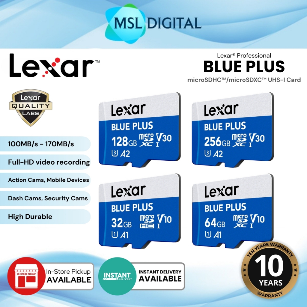 Lexar BLUE PLUS microSD Card UHS-I (Up to 170MB/s A2 V30 U3 4K UHD ...
