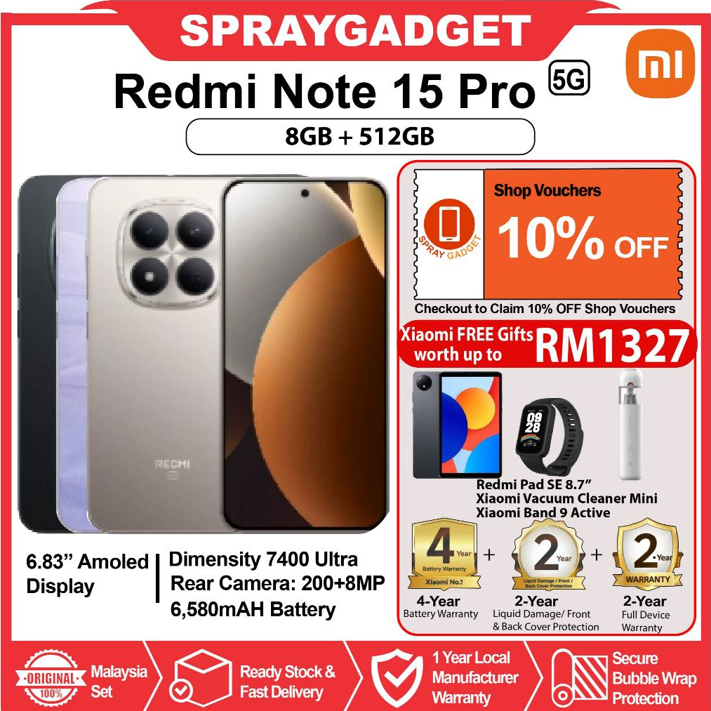 Redmi Note 15 Pro 5G (8GB +512GB)6.83" Display l 200MP Camera l 6580mAH Battery