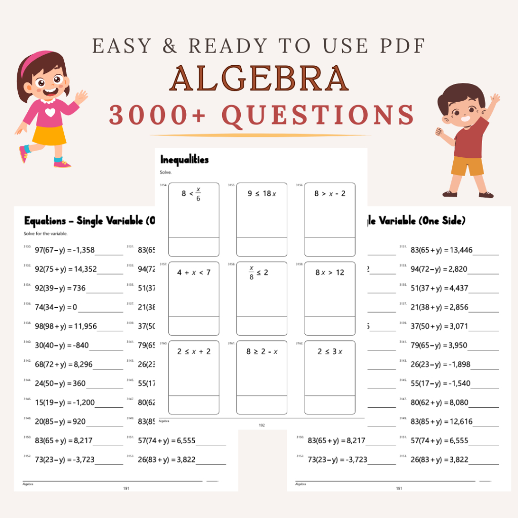 Algebra Worksheets: 3000+ Problems, Printable PDF, Answer Key Included ...