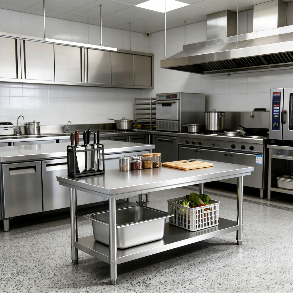 2-layer stainless steel table Meja Kerja Dapur Restoran Storage rack ...