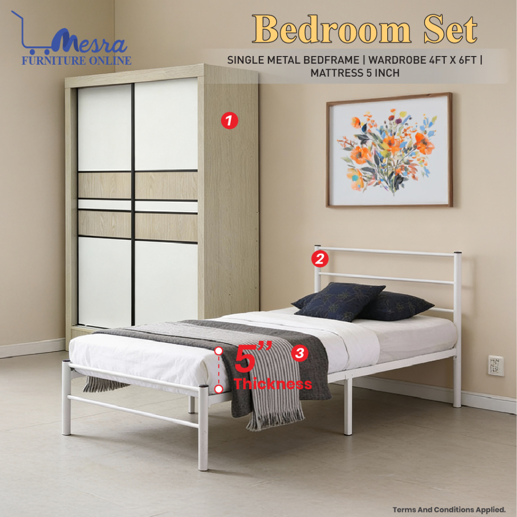 MESRA - Bedroom Set Sliding door /Set Bilik Tidur/Almari Baju/Katil ...
