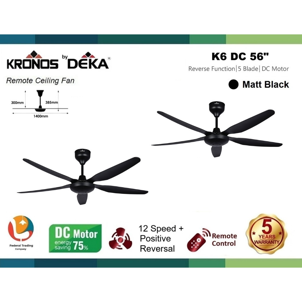 2 unit DEKA KRONOS K6DC Remote Control Ceiling Fan 56