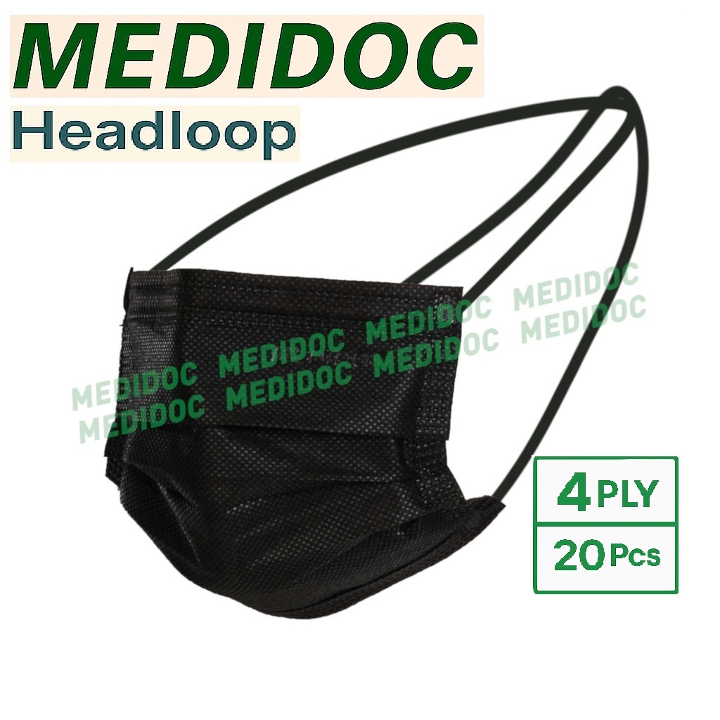 MEDIDOC 4 Ply Black Headloop Hijab Face Mask 20s Topeng Muka Hitam ...
