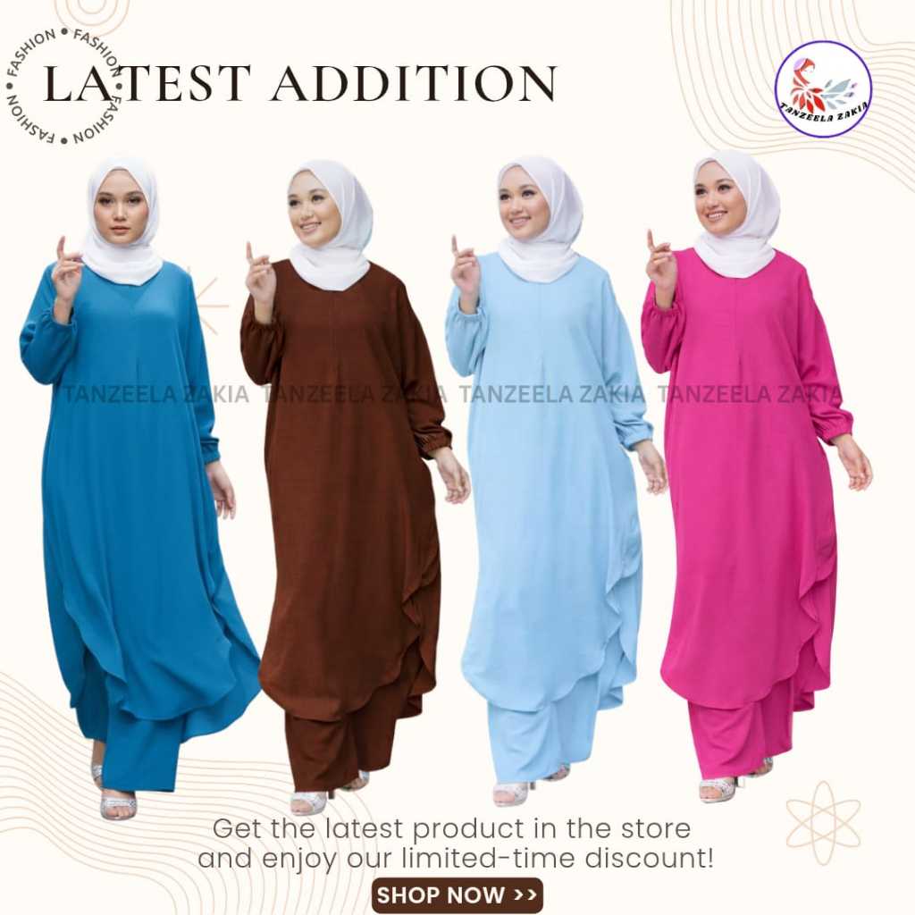NEW SUIT MUSLIMAH TIARA IRONLESS FREE SIZE LONG BLOUSE WITH POCKET 