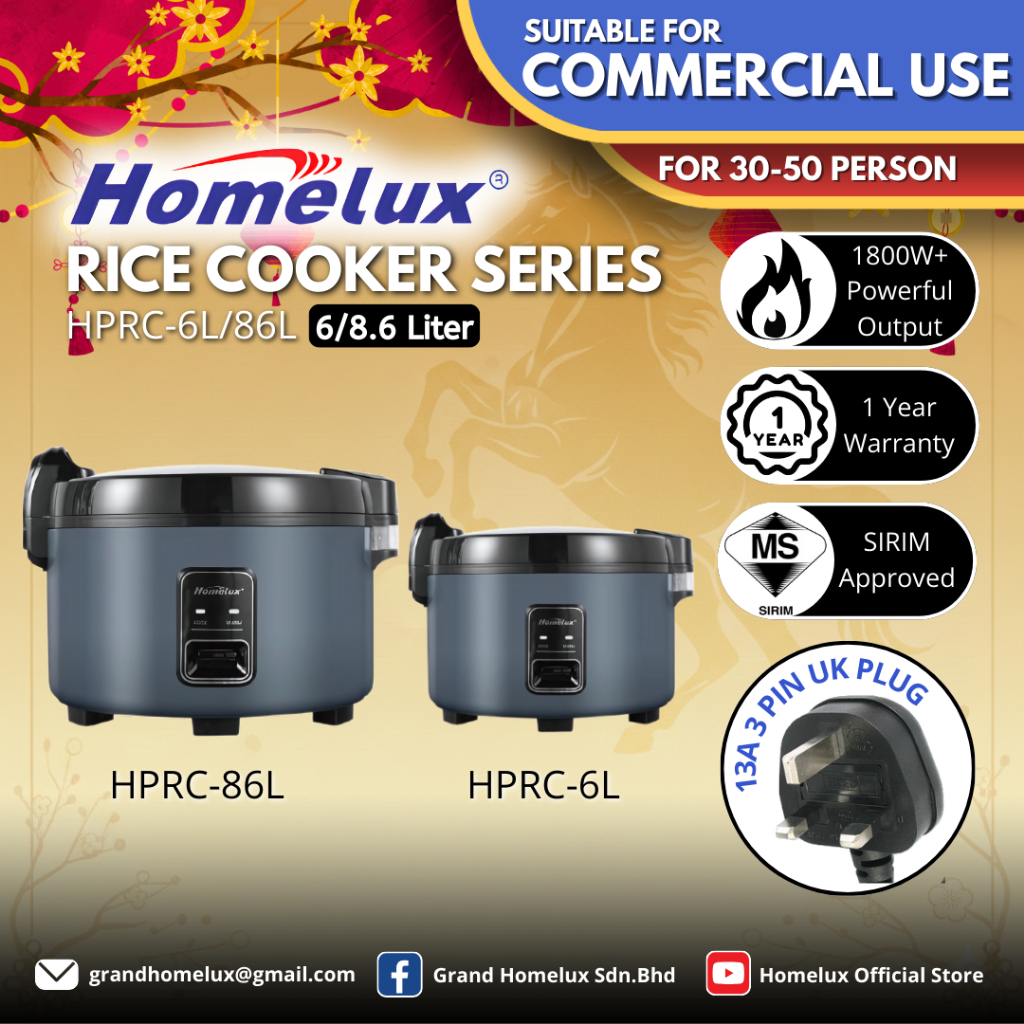 HOMELUX COMMERCIAL ELECTRIC RICE COOKER & WARMER HPRC SERIES HPRC-6L ...