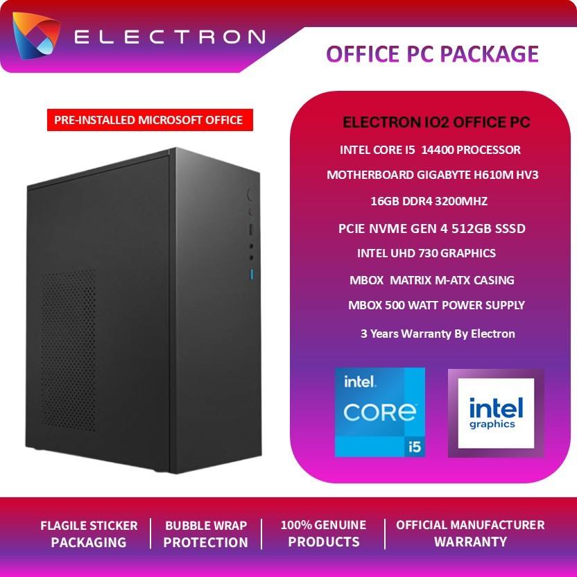 ELECTRON IO2 DIY OFFICE PC PACKAGE ( INTEL CORE I5-14400,16GB,512GBSSD ...