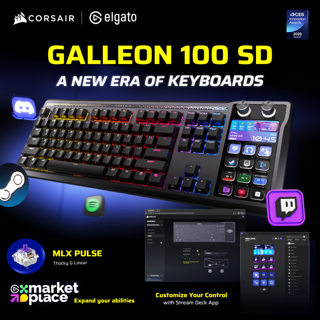 CORSAIR GALLEON 100 SD Stream Deck-Integrated Mechanical Keyboard ...