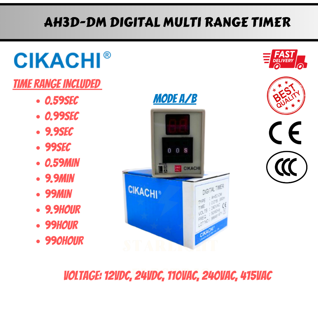 (CKC) Cikachi AH3D-DM Digital Multi Range Timer (12VDC/24VDC/110VAC ...