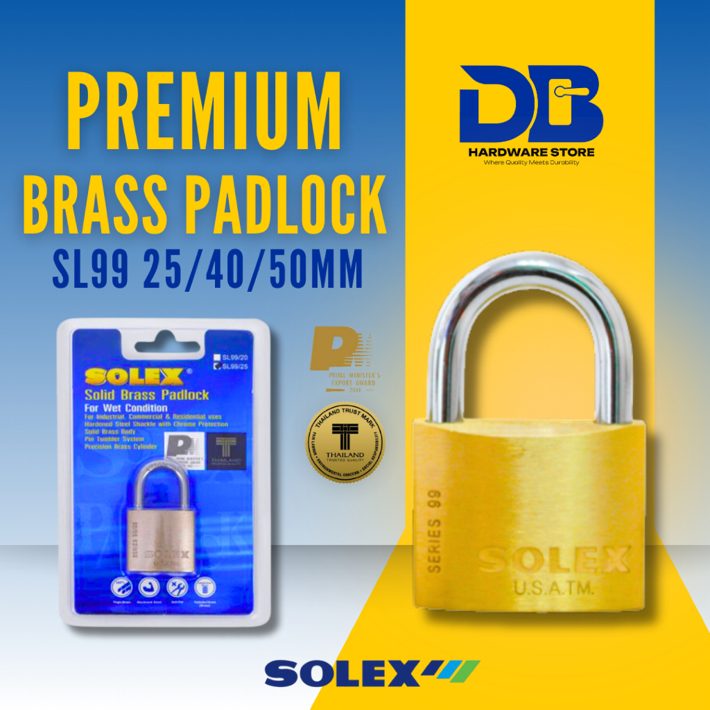 DB 100% Original Solex Premium SL99 Brass Padlock 40mm / 50mm Anti-Cut ...
