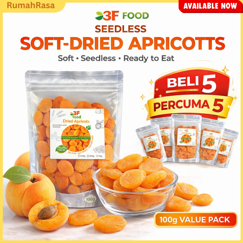 (BUY 5 PERCUMA 5) 3F FOOD Seedless Soft Dried Apricots 100g No Added ...