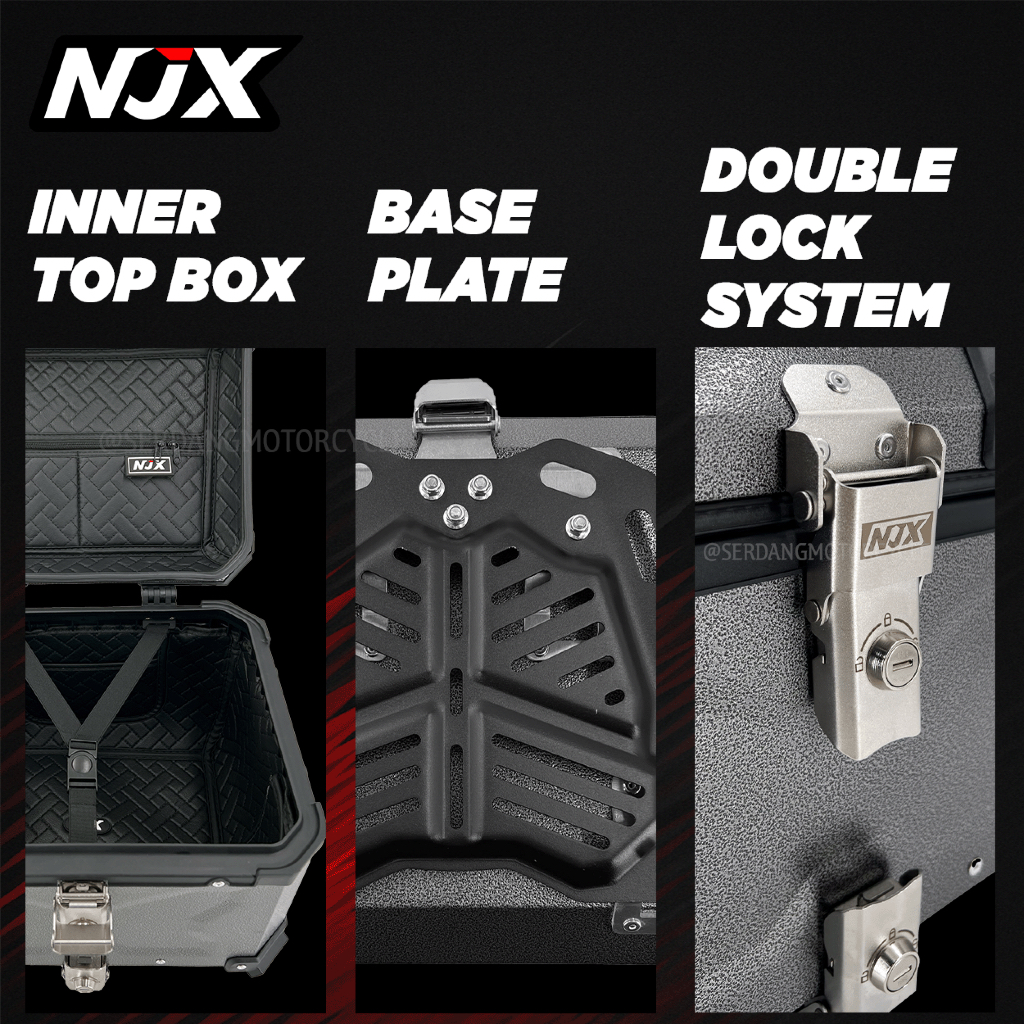 NJX ACE Anti-Scratch 45L 55L Peti Simpanan Aluminium Top Box X Design ...