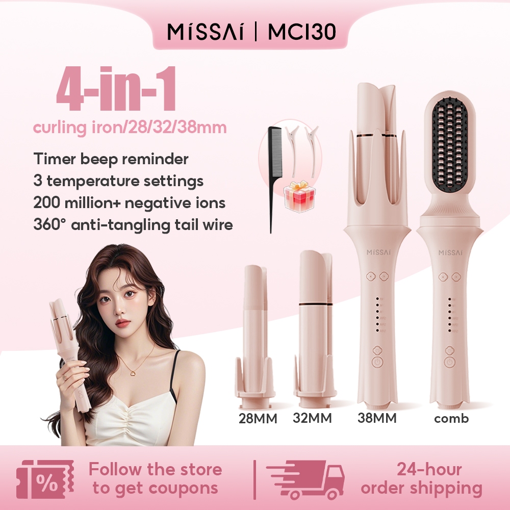 MISSAI 4 Replacement Heads Hair Curler and Hair Straigthener 4 in 1 ...