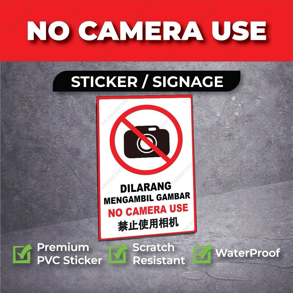 No Camera Sign Sticker ⛔ (Sticker Only / Sticker + Board) | Shopee Malaysia