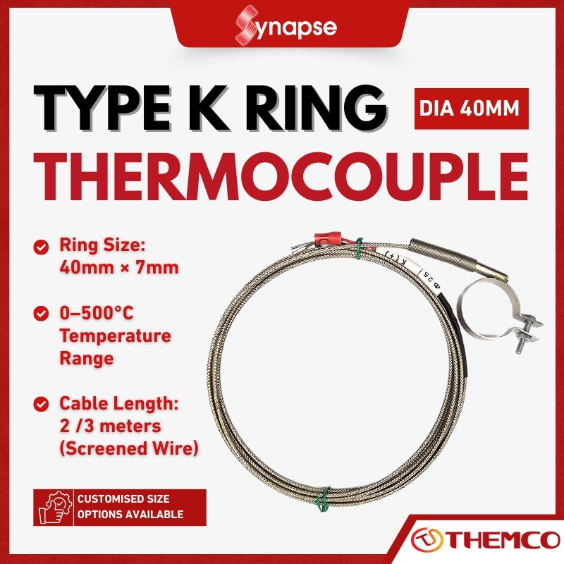THEMCO Type K 40mm Ring Thermocouple 2m Cable Stainless Steel Extrusion ...