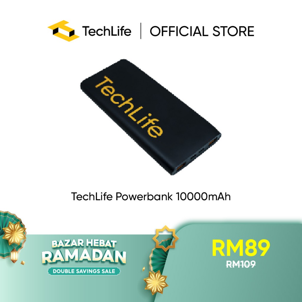 TechLife Power Bank 10000mAh - Dual Output and Input Ports | Slim and ...