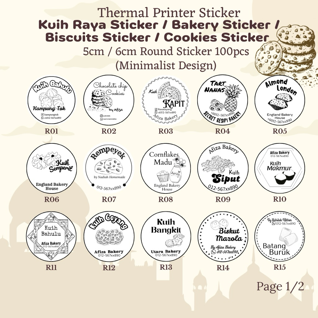 [100 PCS] Kuih Raya Sticker / Cookies Sticker / Bakery Label – 5cm/6cm ...