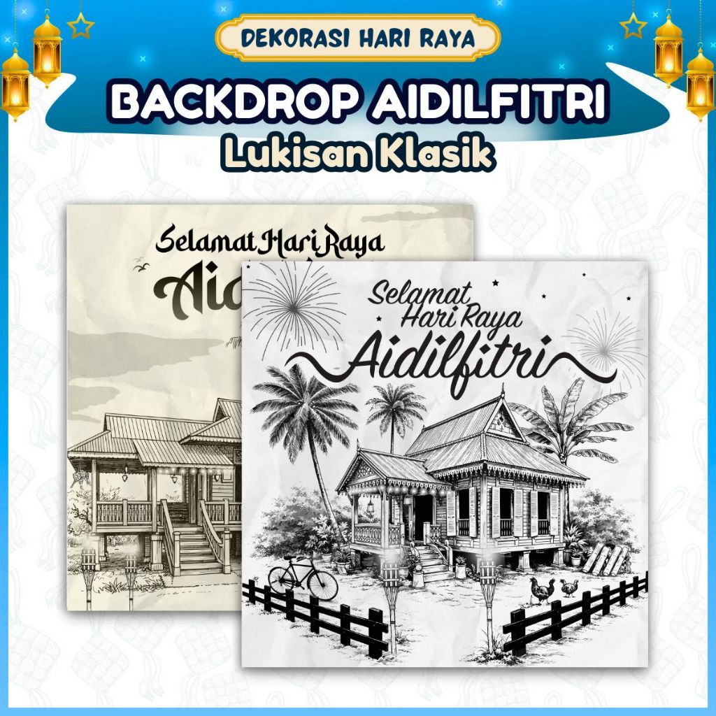 BACKDROP HIASAN DEKO HARI RAYA TEMA LUKISAN KLASIK / HITAM PUTIH ...