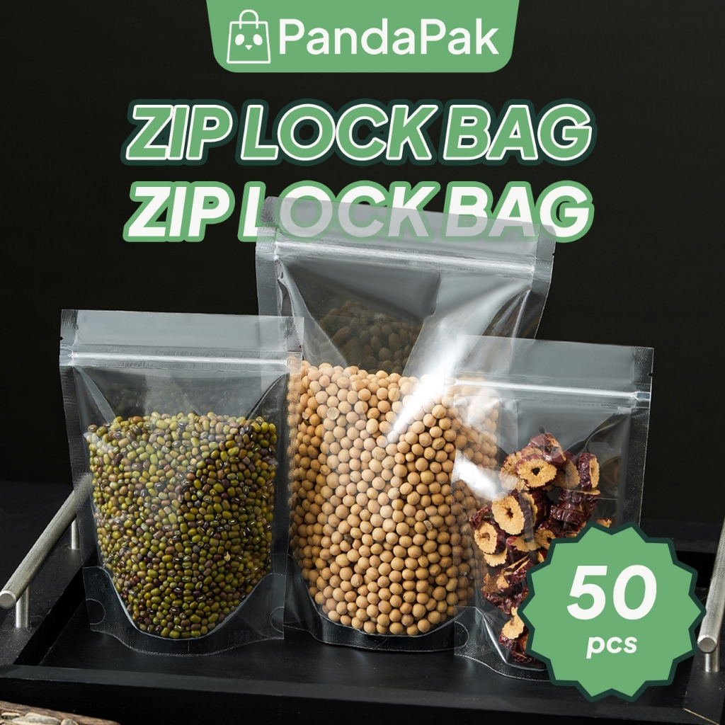 50pcs Beg Zip Makanan Transparent Plastic Cookies Packaging Resealable ...