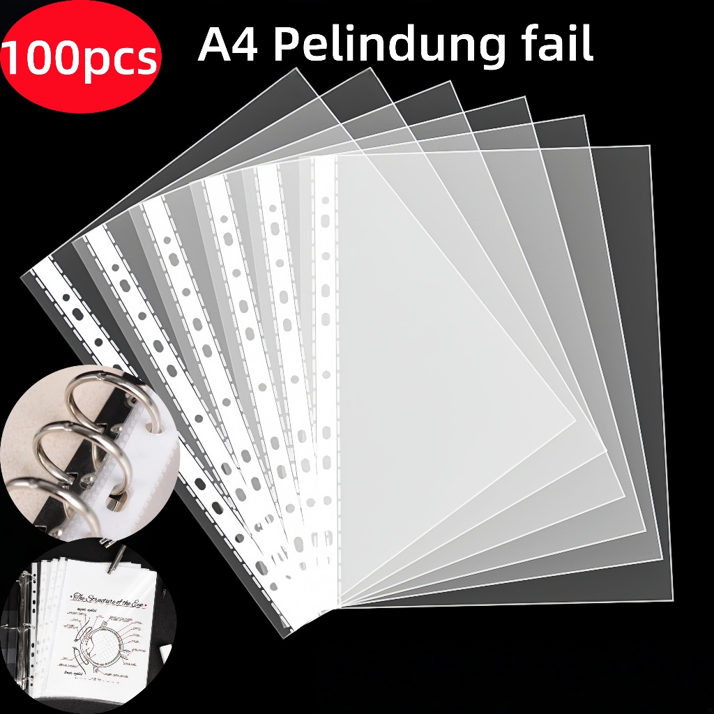 100Pcs A4 Pelindung Fail Plastik 11 Lubang Waterproof Office School ...