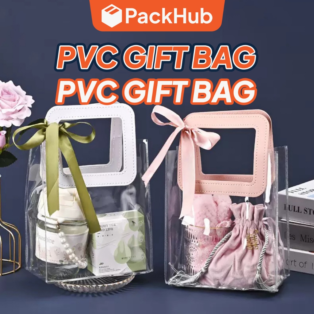 Beg Goodies Kahwin PVC Transparent Square Handle Beg Plastik Door Gift ...