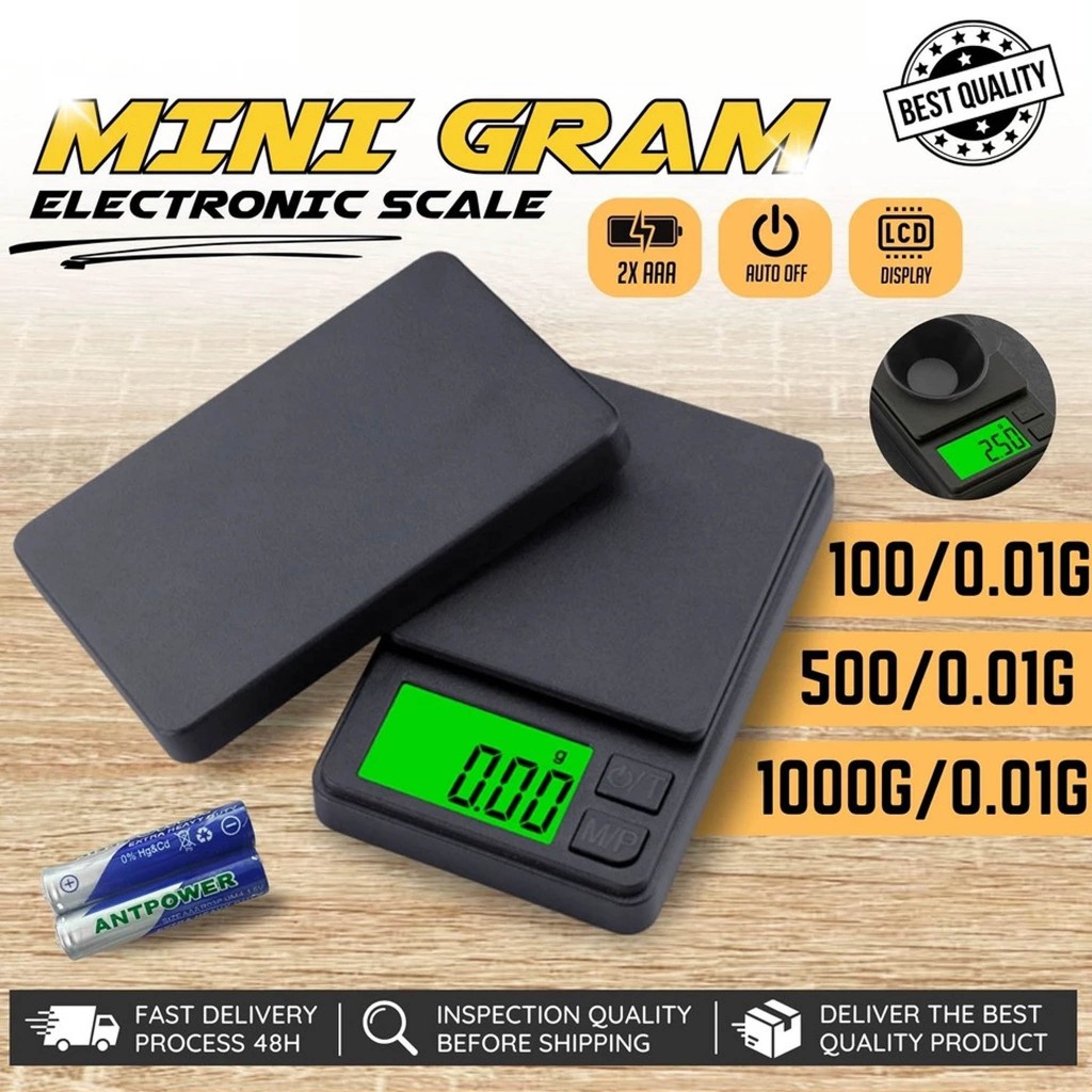 T2 Mini Gram Electronic Scale (100G/500G/1000G) Pocket Scale Penimbang ...