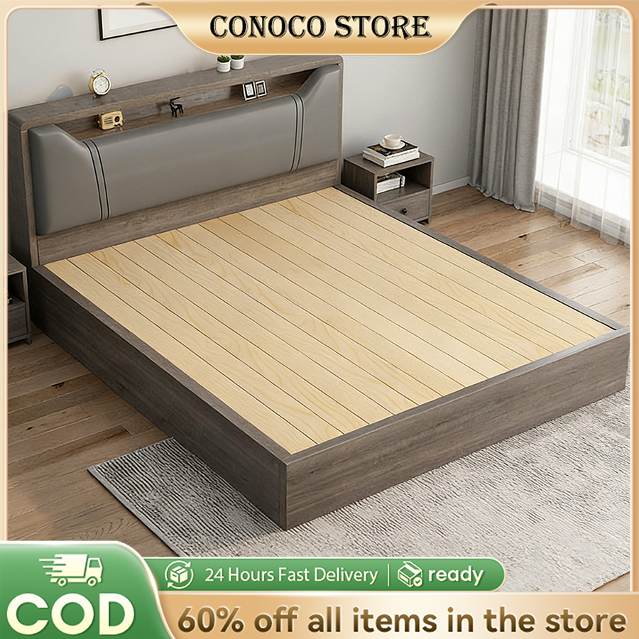 Modern Bed Frame with Storage & Soft Headboard | Queen/King Size ...
